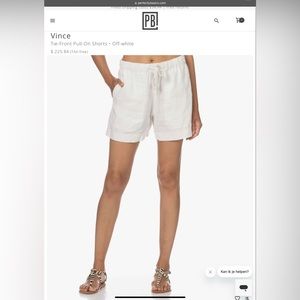 *NEW* Vince tie front pull on shorts off white